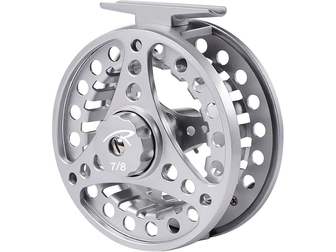 Carretel de pesca com mosca em liga de alumínio CNC 7/8, branco e resistente à corrosão.