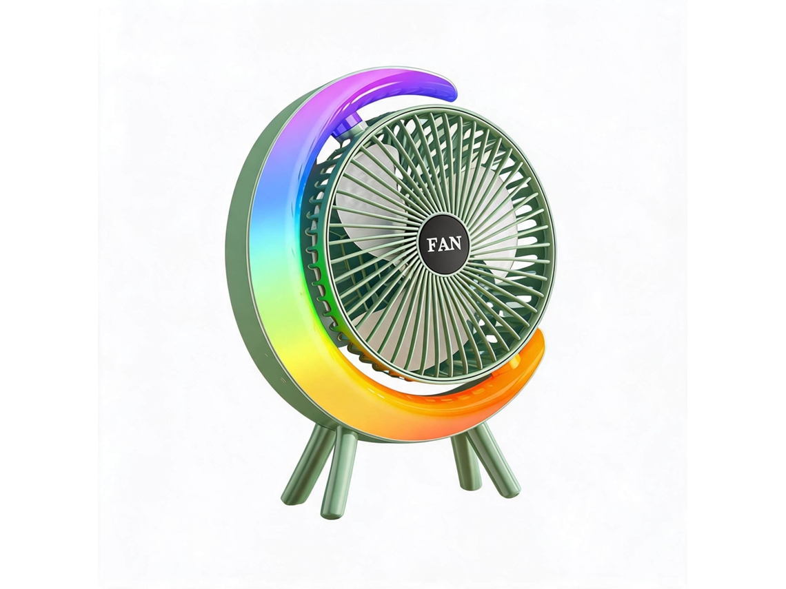Ventoinha de Mesa Portátil Recarregável Usb HENTEN HOME 3 Velocidades Ajustáveis com Luzes Coloridas Verde