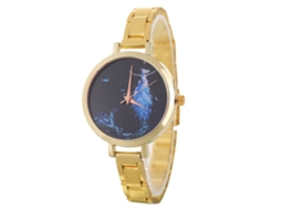 Reloj De Pulsera De Aleación Analógico De Cuarzo Dial Redondo Para Parejas Oro