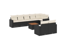 Conjunto de 9 Sofás para Jardim com Almofadões Vime Pe Preto MAISON EXCLUSIVE (N/A)