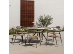 Conjunto De Mesa Redonda De Alumínio Valerie E 6 Cadeiras De Jardim Com Braços Em Alumínio E Vime Sintético Marsha Alumínio Moka Brown Sklum (ø125 Cm)