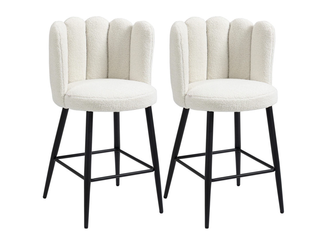 Conjunto de 2 cadeiras altas, banquinhos, com apoio de pés, tecido de lã, 65cm, creme/preto | S/MARCA