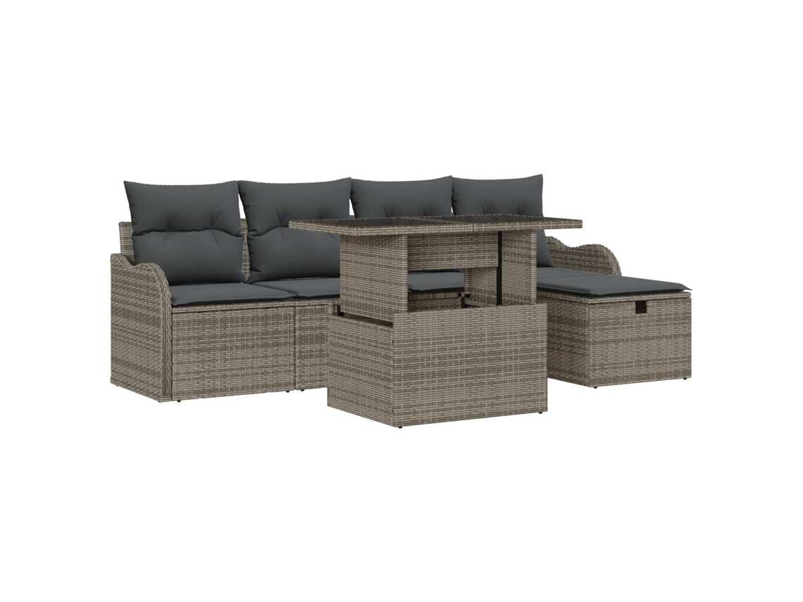 Conjunto 6 Móveis De Jardim Vidaxl Cinzento Vime Pe (100 X 55 X 73 Cm)