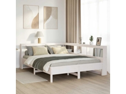 Cama Com Estante Sem Colchão 140x190 Cm Pinho Maciço Branco