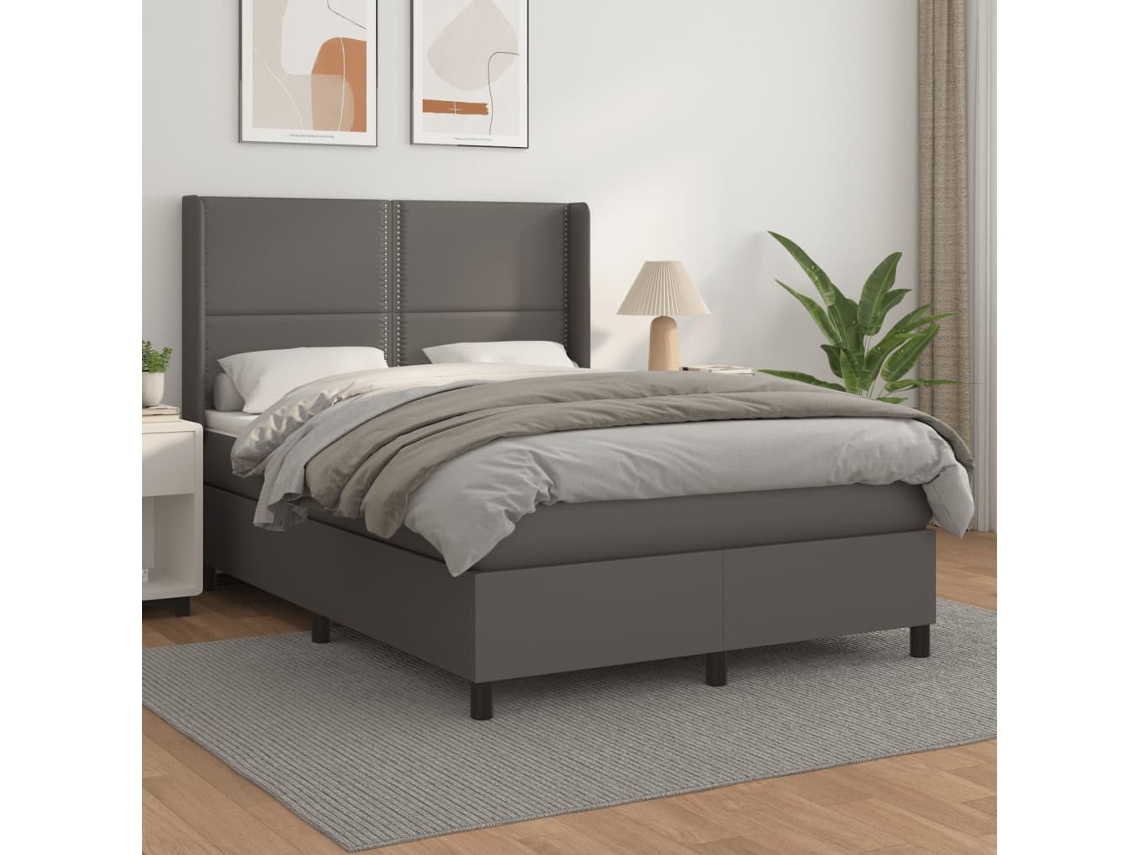 Cama Com Molas/colchão 140x200 Cm Couro Artificial Cinzento