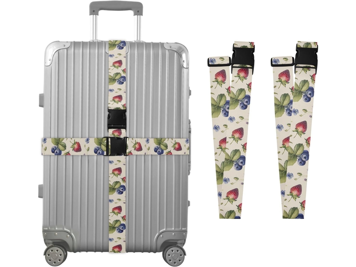 Conjunto De 2 Cintas Bagagem Personalizáveis Com Fivelas Para Malas Morango E Mirtilo