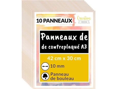 Placa de Contraplacado CREATIVE DECO 420X300X10Mm Conjunto de 10 Madeira em Bruto para Corte a Laser e Pirografia