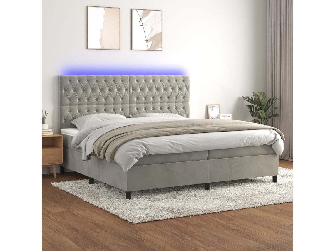 Vidaxl Cama Box Spring C/ Colchão/led 200x200 Cm Veludo Cinzento-claro