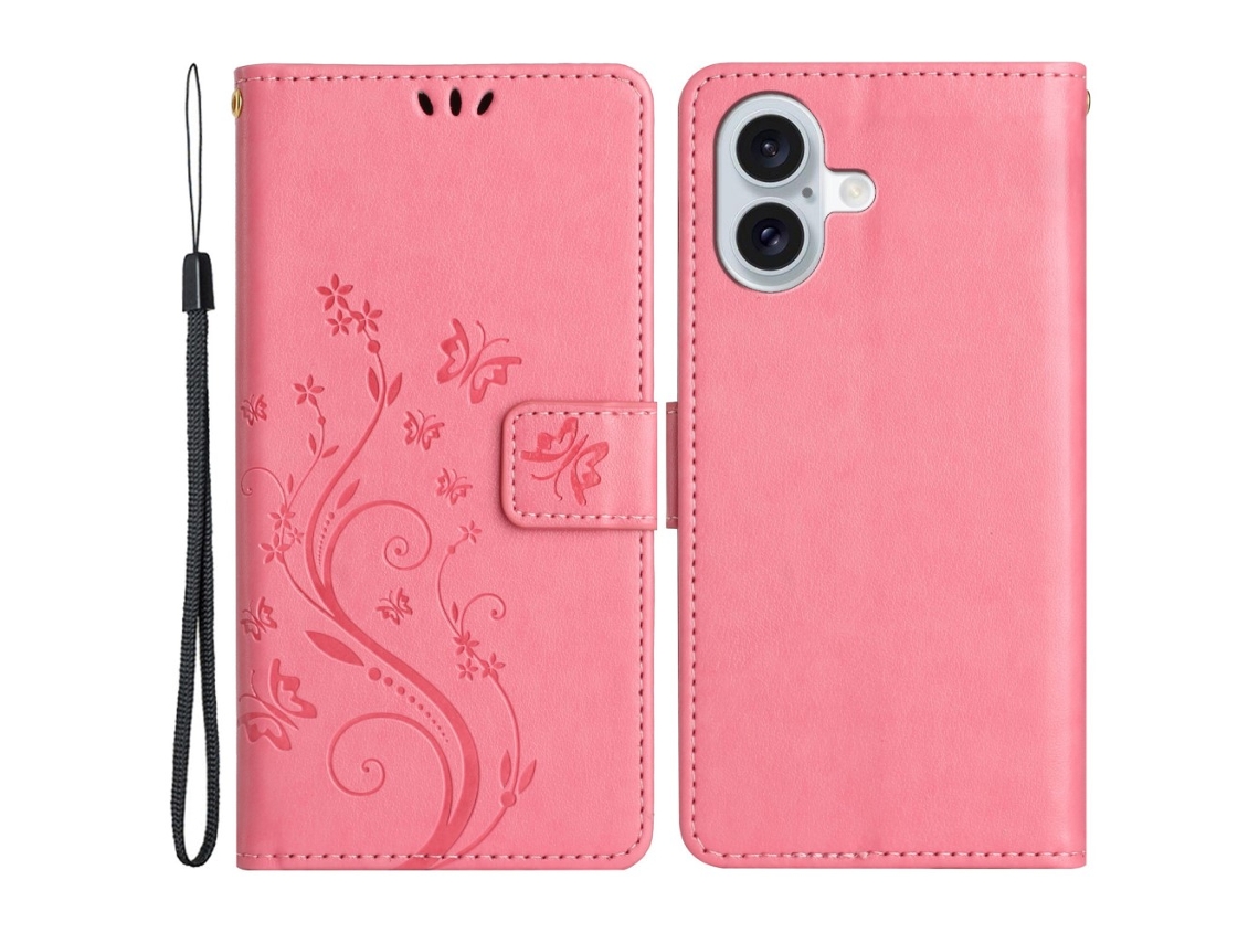 Capa Em Couro Pu À Prova De Choque Para Apple Iphone 16 - Rosa