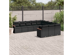 Vidaxl 11 Pcs Conjunto Sofás De Jardim C/ Almofadões Vime Pe Preto