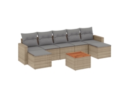 Conjunto de 8 Sofás Jardim com Almofadões Vime Pe Bege Misturado MAISON EXCLUSIVE