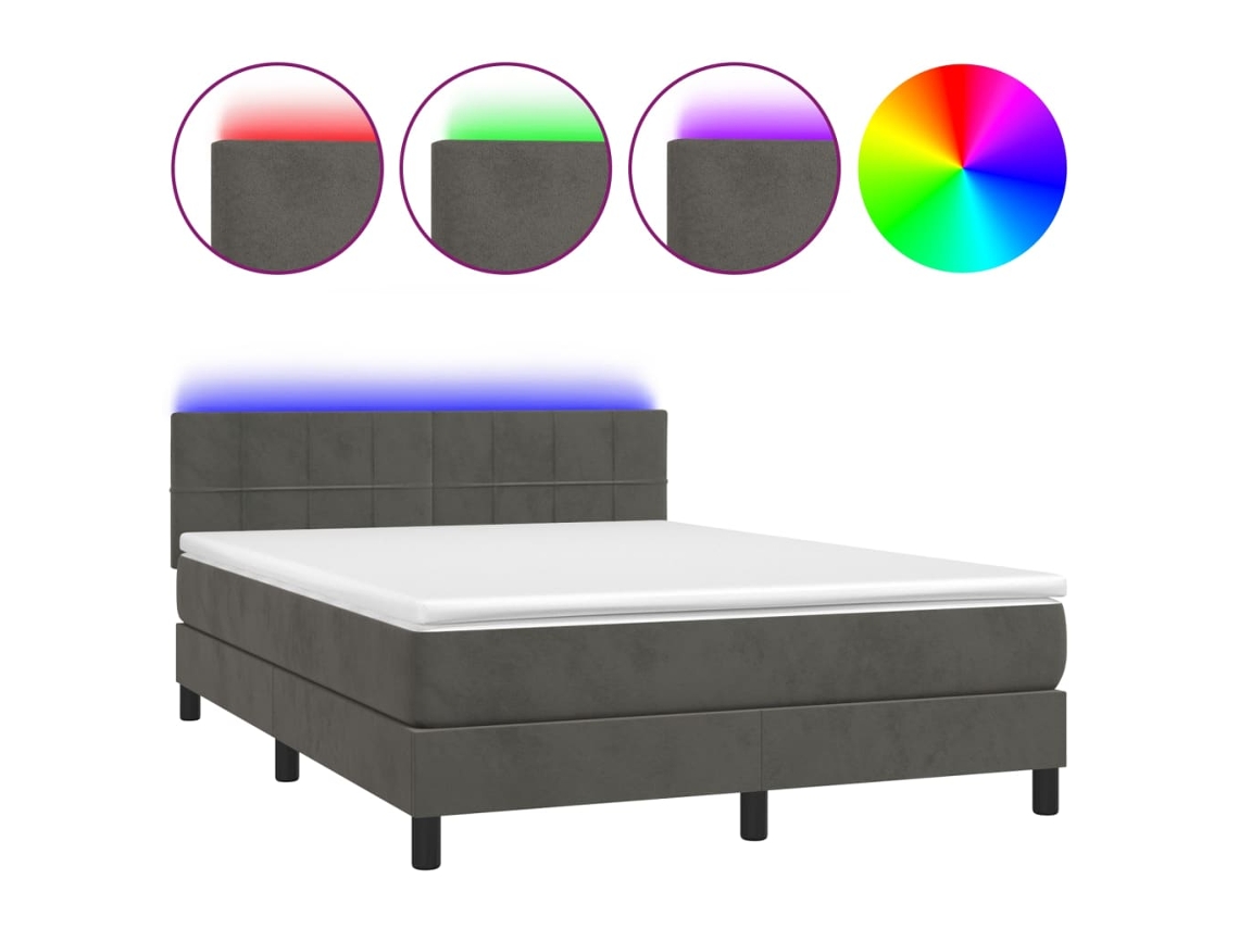 Cama Box Spring com Colchão LED Veludo Cinzento Escuro MAISON EXCLUSIVE (140x190 cm)