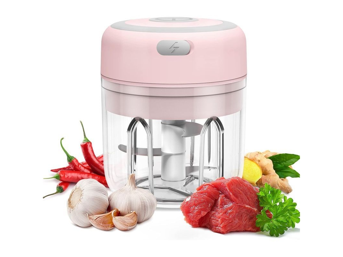 Cortador de alho elétrico mini 2026, 250ml, moedor de carne para legumes, frutas, cebolas, alho, rosa.