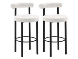 2 banquetas CHEZMOI modernas, 65cm, com apoio para os pés, branco e efeito madeira