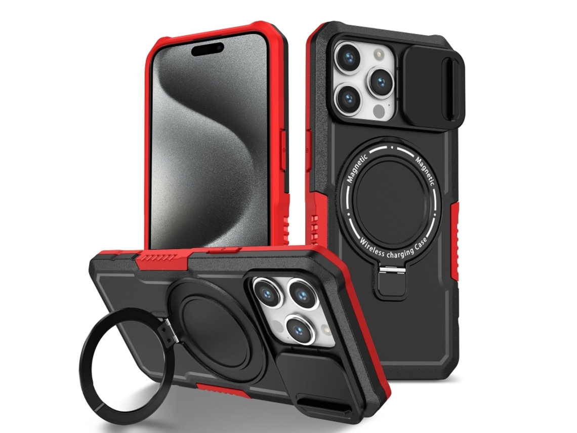 Capa Zruxe Compativel Com Iphone 15 Pro (sliding Camshield - Magsafe - Tpu - Pc - Preto - Vermelho)