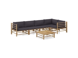 Vidaxl 6 Pcs Conj. Lounge Jardim em Bambu C/ Almofadões Cinza escuro