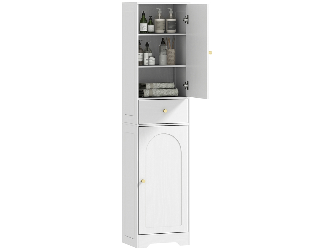 Armário alto CHEZMOI para banheiro, com gavetas e prateleiras ajustáveis, 40x29,5x170cm branco