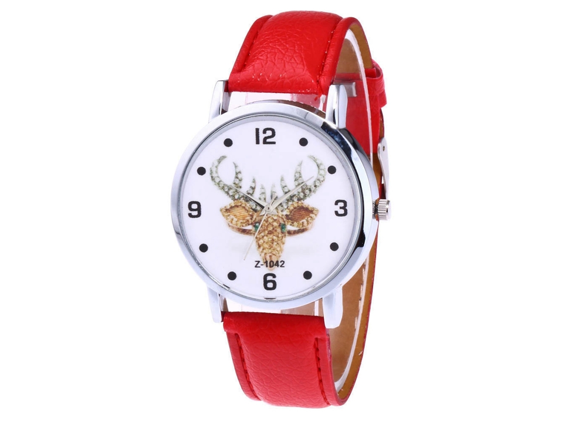 Relógio de casal Zhoulianfa Quartz com pulseira de couro PU e mostrador redondo (vermelho)
