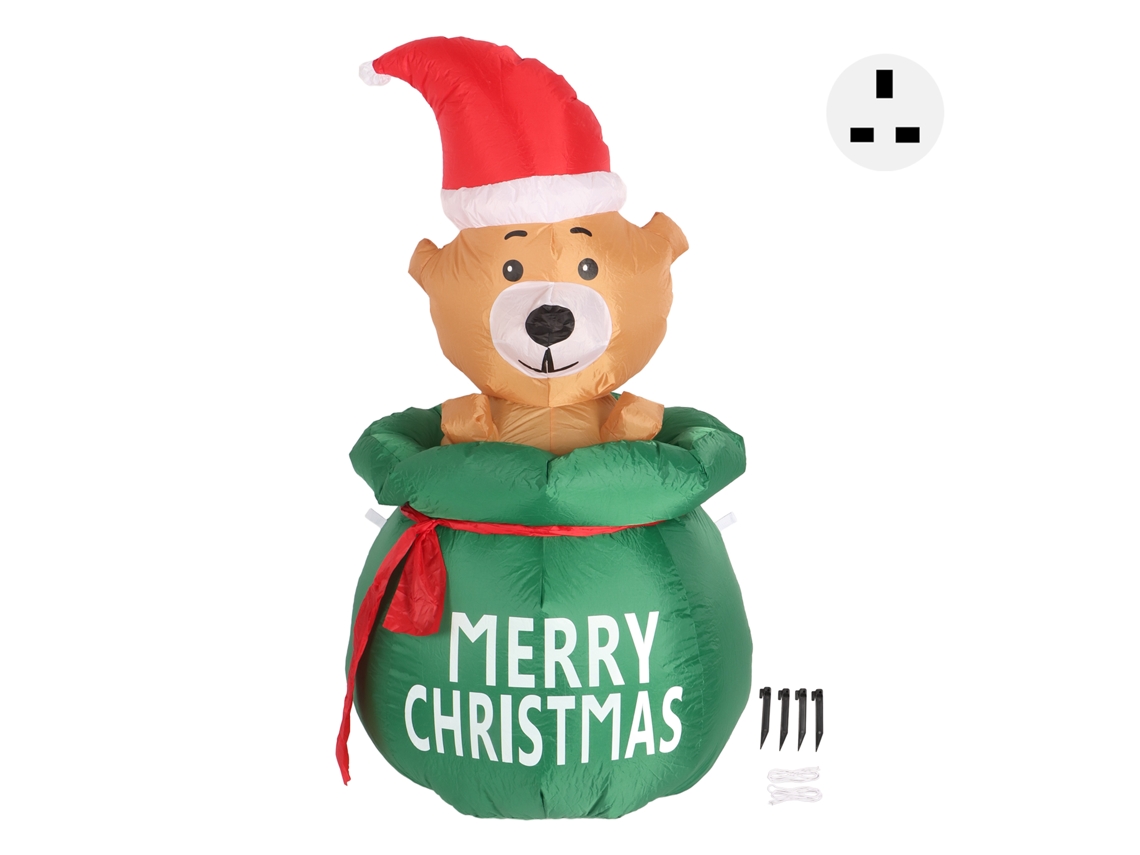 Urso Inflável De Natal 1,5m Com Luz Led Plugue Uk 220v