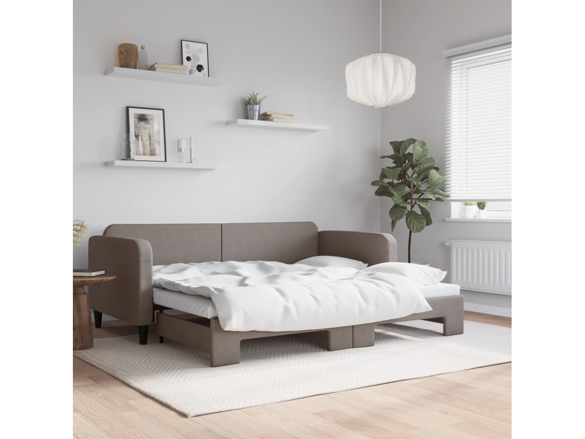 Sofá cama con cajón 90x200 cm, tela gris-marrón