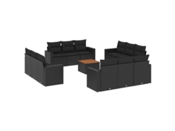 Conjunto de 13 Sofás de Jardim com Almofadões Vime Pe Preto MAISON EXCLUSIVE