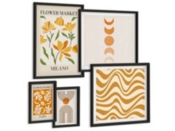 Pinturas Murais Modernas Flores Silvestres Prados Verão Paisagens Moldura Preta Quadros Para O Escritório Espelharte (conjunto De 5 Imagens)