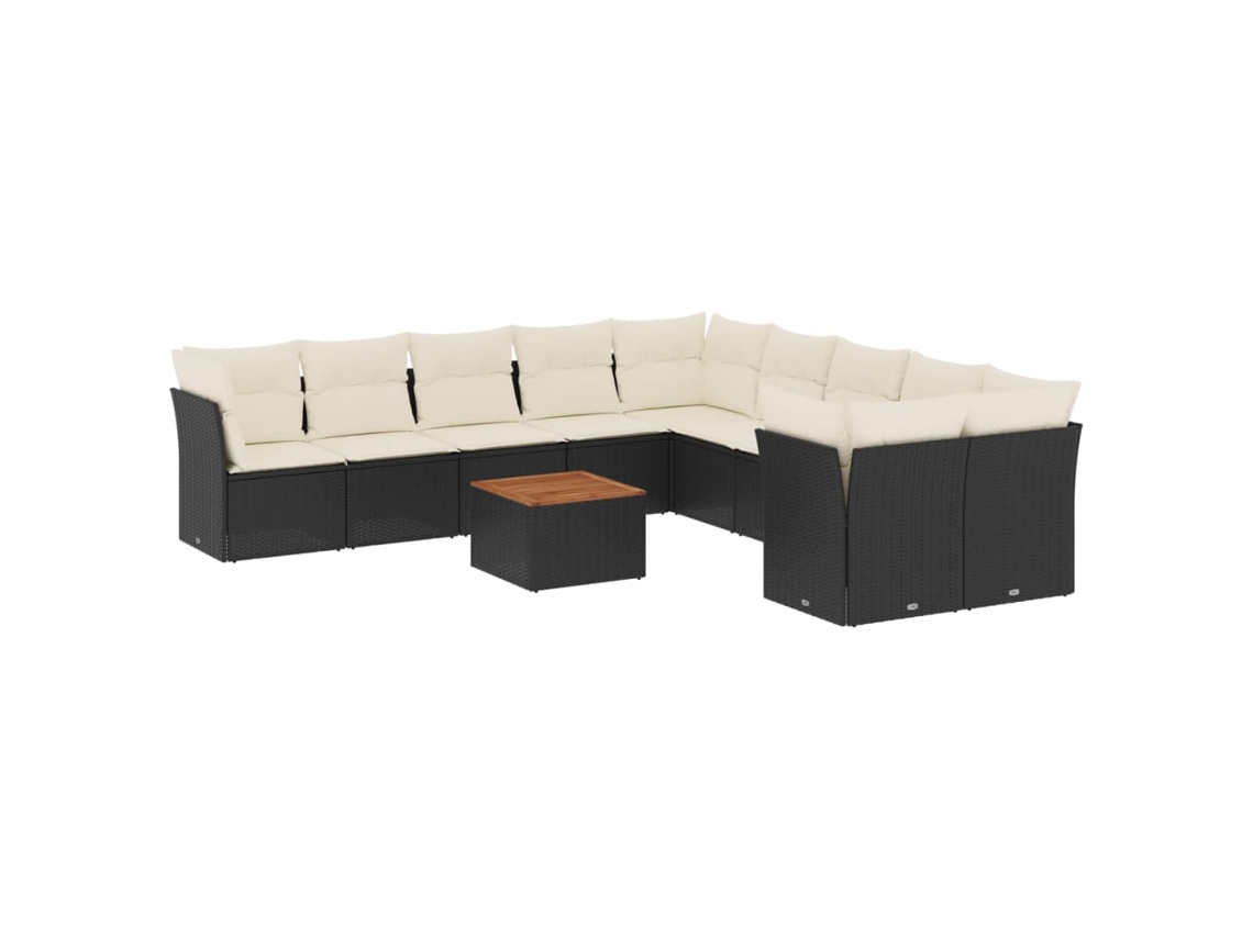 Conjunto de 11 Sofás de Jardim com Almofadões Vime Pe Preto MAISON EXCLUSIVE