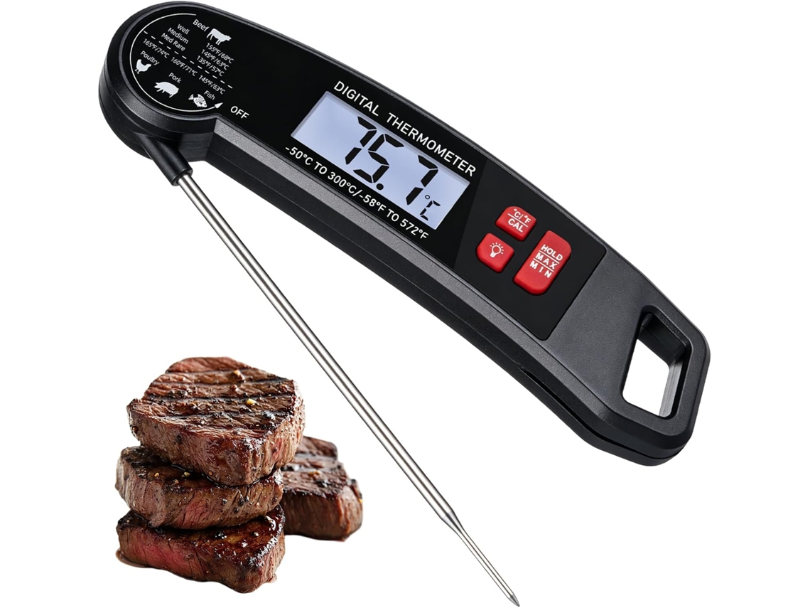 Termômetro de Alimentos de Leitura Instantânea , Dobrável, Display Lcd Retroiluminado, Trava de Calibração para Carnes e Alimentos. X001 (2s)