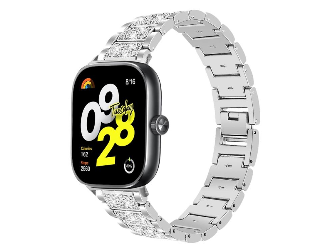 Bracelete Para Xiaomi Band 9 Pro / Redmi Watch 6 / 5 - Aço Inoxidável Com Diamantes Prateada