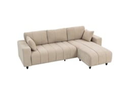 Sofá Chaise Longue Reversível em Linho com 3 Lugares e 2 Almofadas LAMAISON (242x156x87 cm) Bege