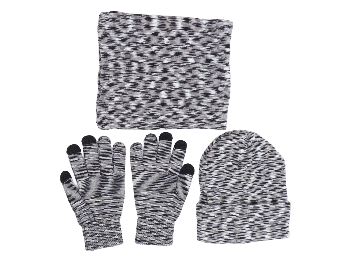 Conjunto De Chapéu Cachecol E Luvas De Inverno Tecido De Algodão Estilo Clássico Flor Cinza Para Homens E Mulheres