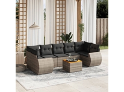 Vidaxl 8 Pcs Conjunto Sofás De Jardim C/ Almofadões Vime Pe Cinzento