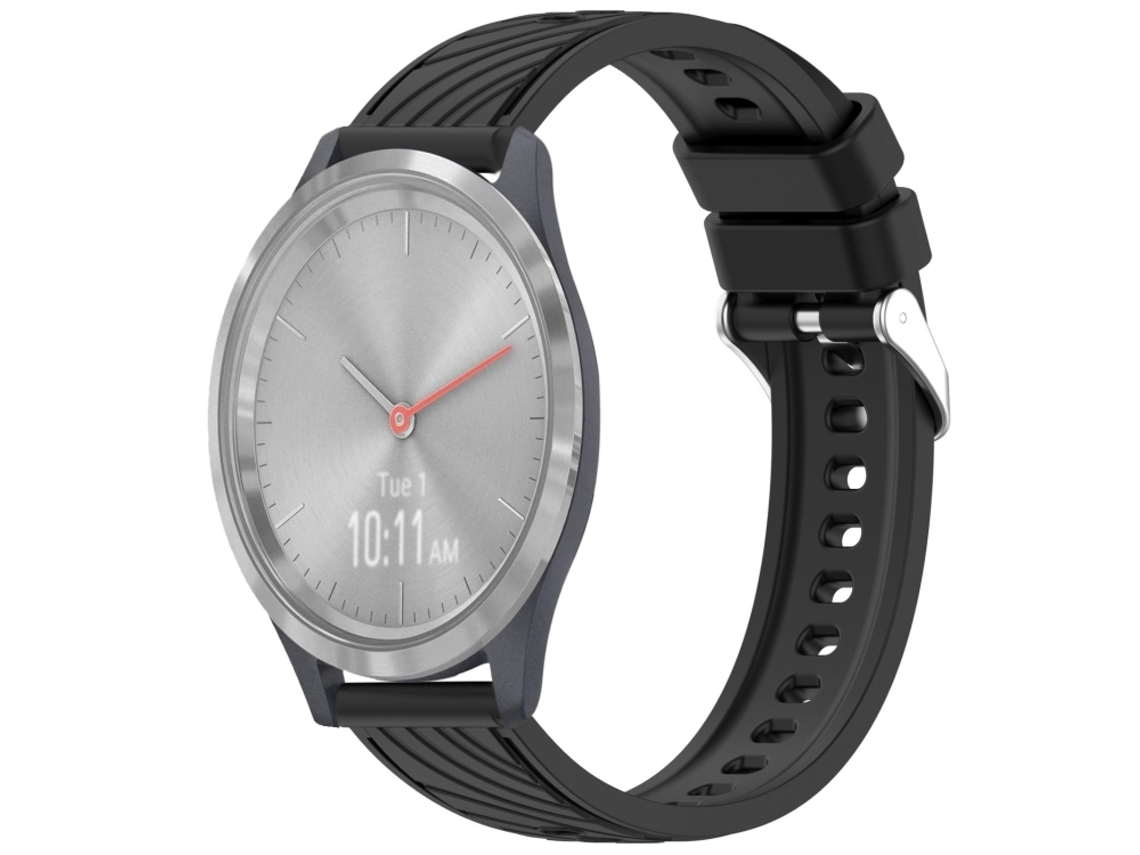Bracelete Para Garmin Vivomove 3s (18mm) - Silicone - Textura Listrada - Fivela De Aço Prate Preto
