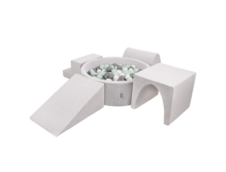 KIDDYMOON Parque Infantil de Espuma com Banheira de Bolas Redonda 300 Bolas Fossos de Bolas para Bebés Cinzento Claro:Branco/Cinzento/