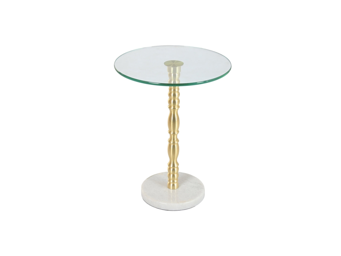 Mesa lateral com tampo de vidro e mármore branco, 41x41x53cm ALEXANDRA HOUSE LIVING