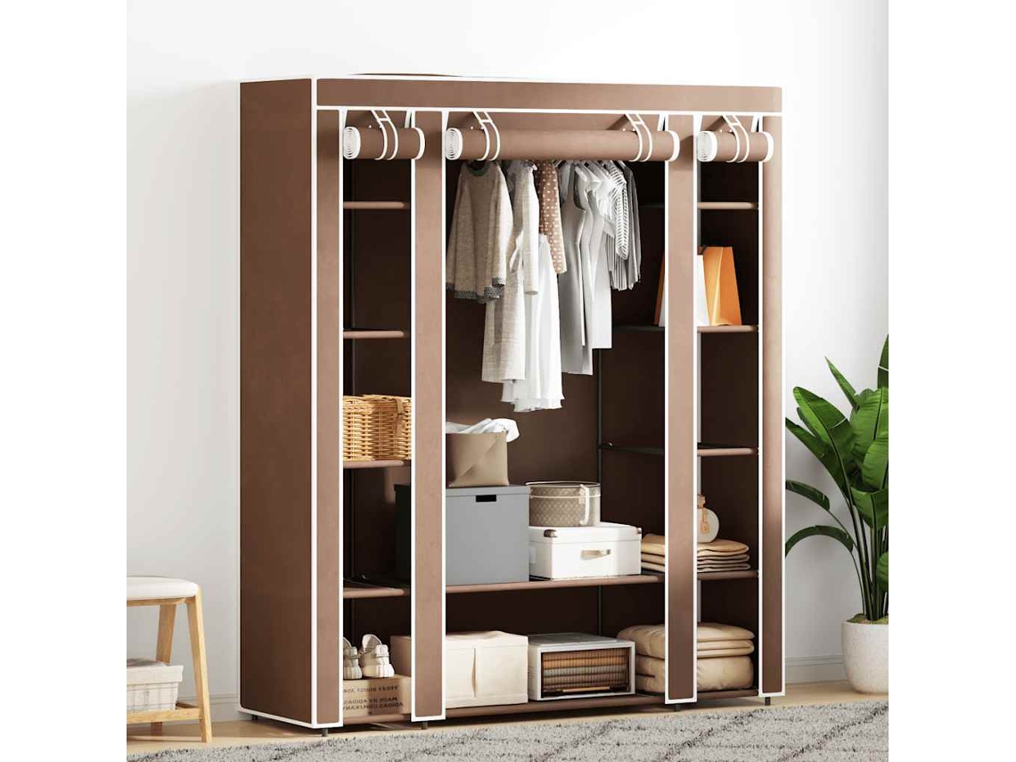 Vidaxl Armário Tecido C/ Compartimentos E Varões 45x150x176cm Castanho