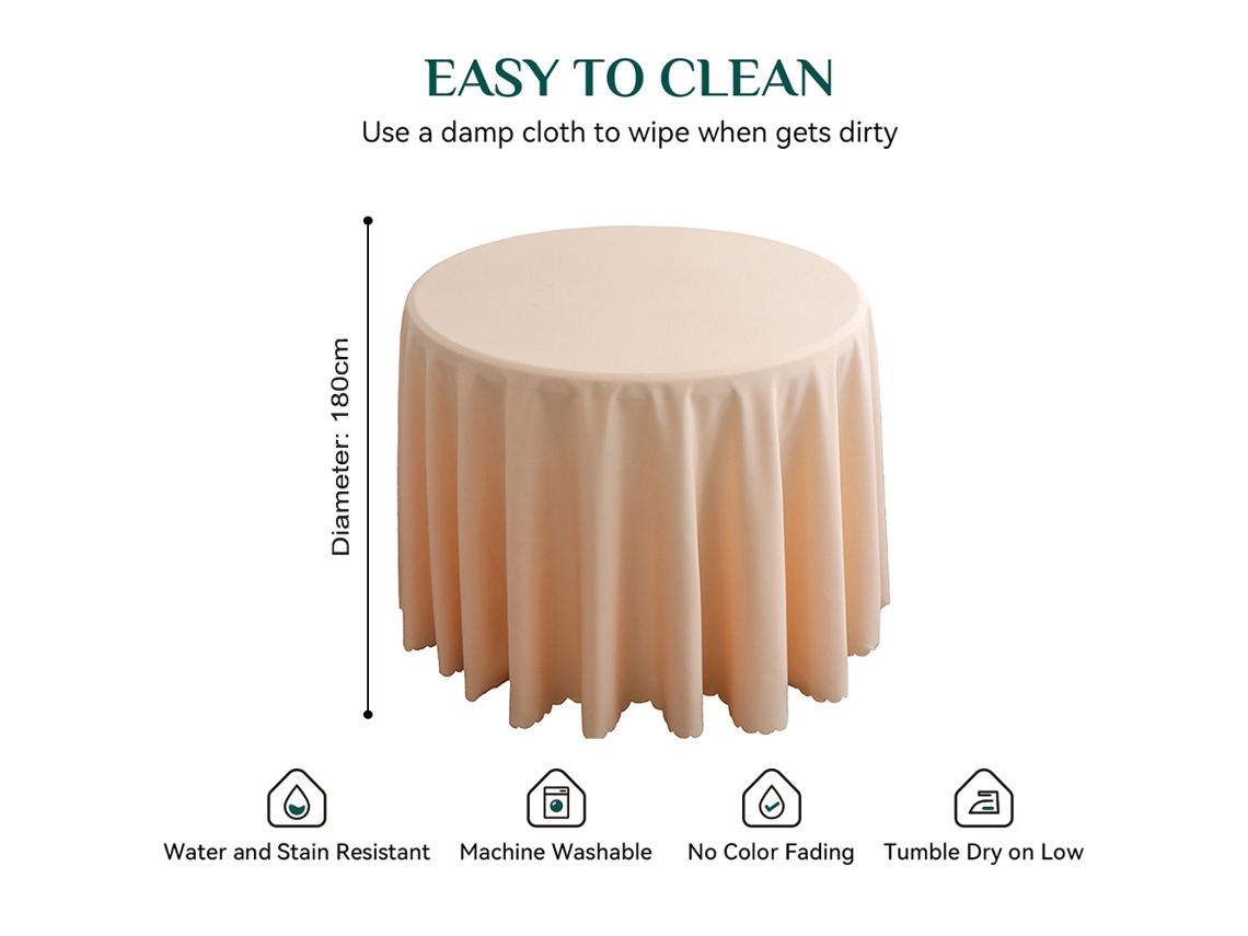 Toalha de Mesa Toalha de Mesa de Cor Sólida Impermeável e Lavável para Uso Interno e Externo 180 Cm Cor Damasco