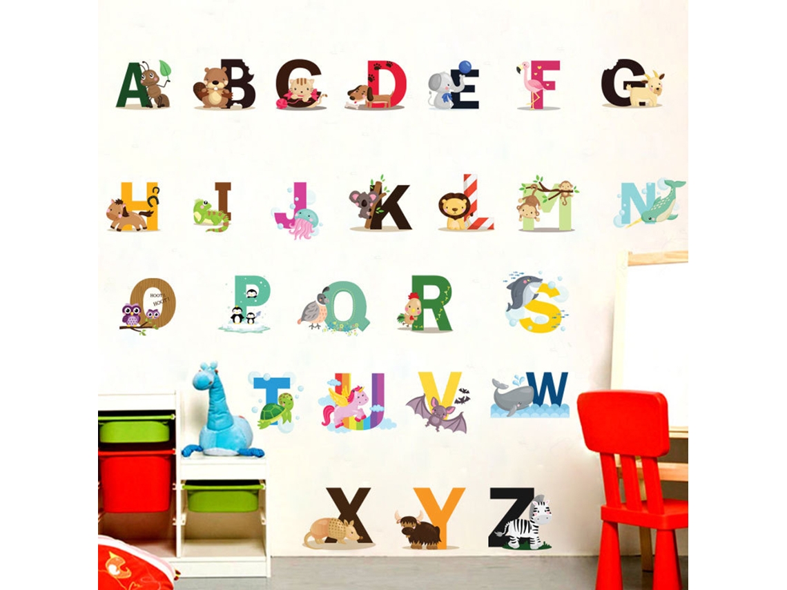 Primerox adesivos de Parede Letras Abc Pvc para Quarto Infantil Decoração Animais 26 Peças