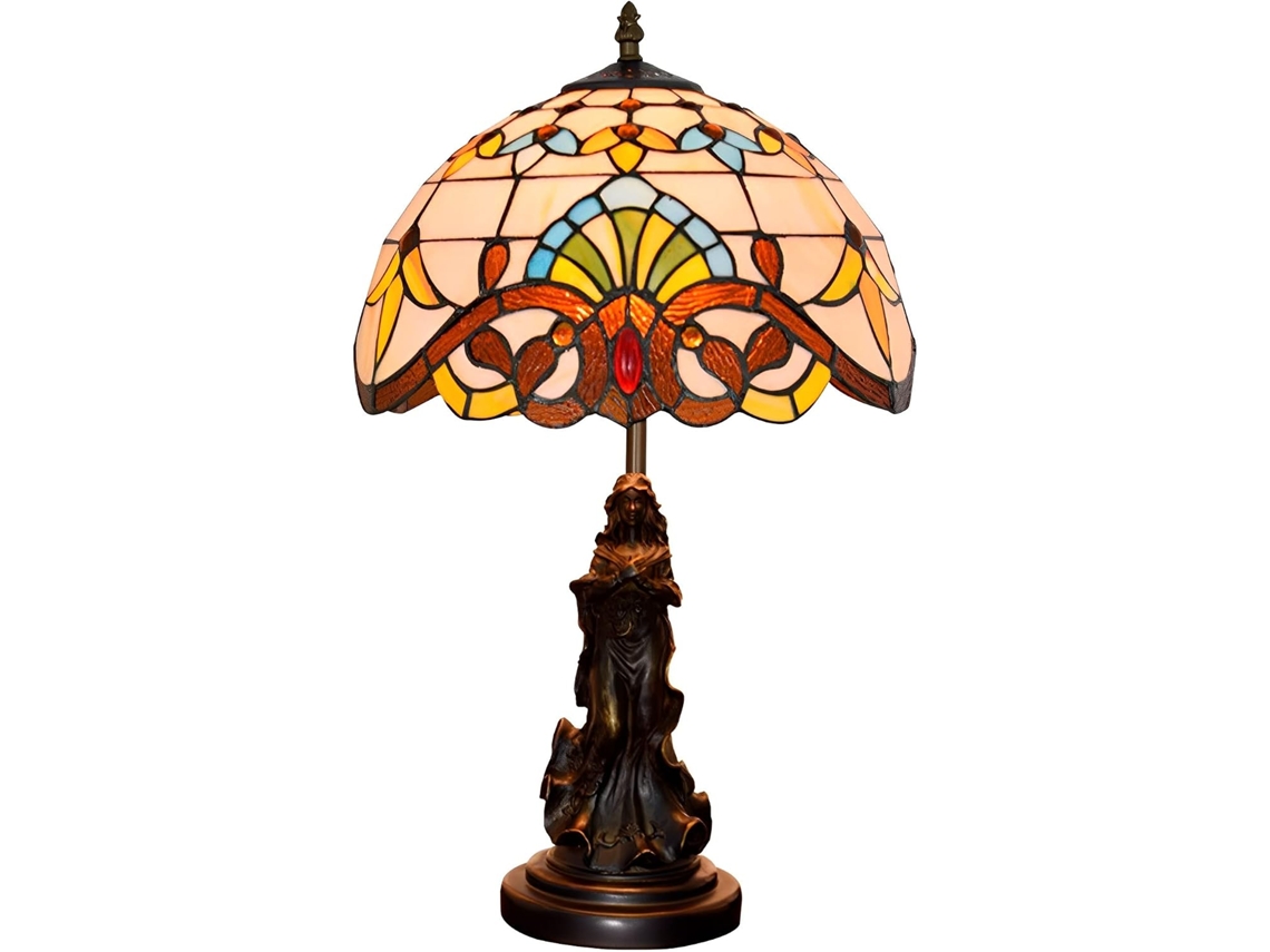 Abajur De Mesa Em Estilo Barroco Tiffany Com Vitral, Para Cabeceira, Escrivaninha Ou Para Leitura, 30x30x50 Cm 12x12x20