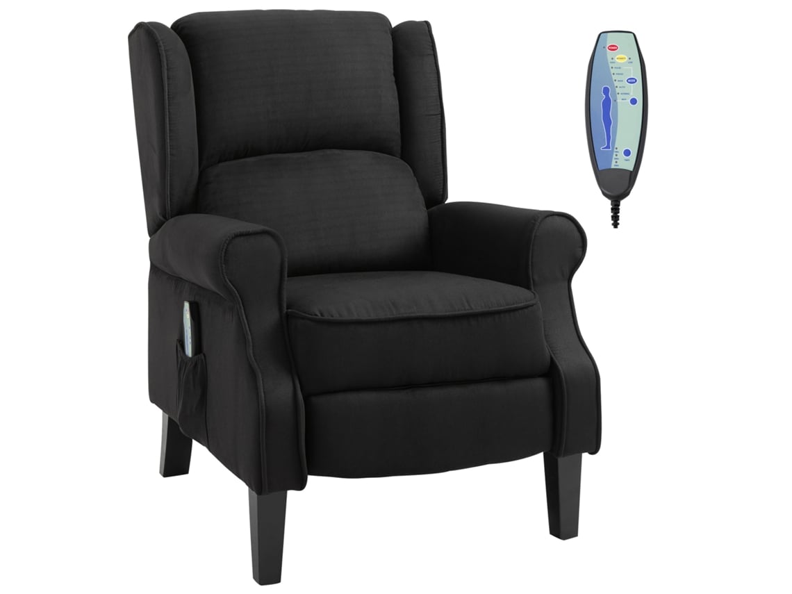 Poltrona de Massagem Poltrona Relax Reclinável com Controlo Remoto 2 Áreas de Massagem Bolso Lateral 78x83x101 Cm Preto