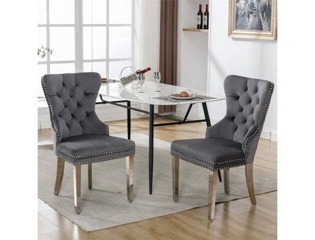 Cadeira De Sala De Jantar Dreammespace Estofada Em Veludo Conjunto De 2 Cinza 94.5x62.5x53cm