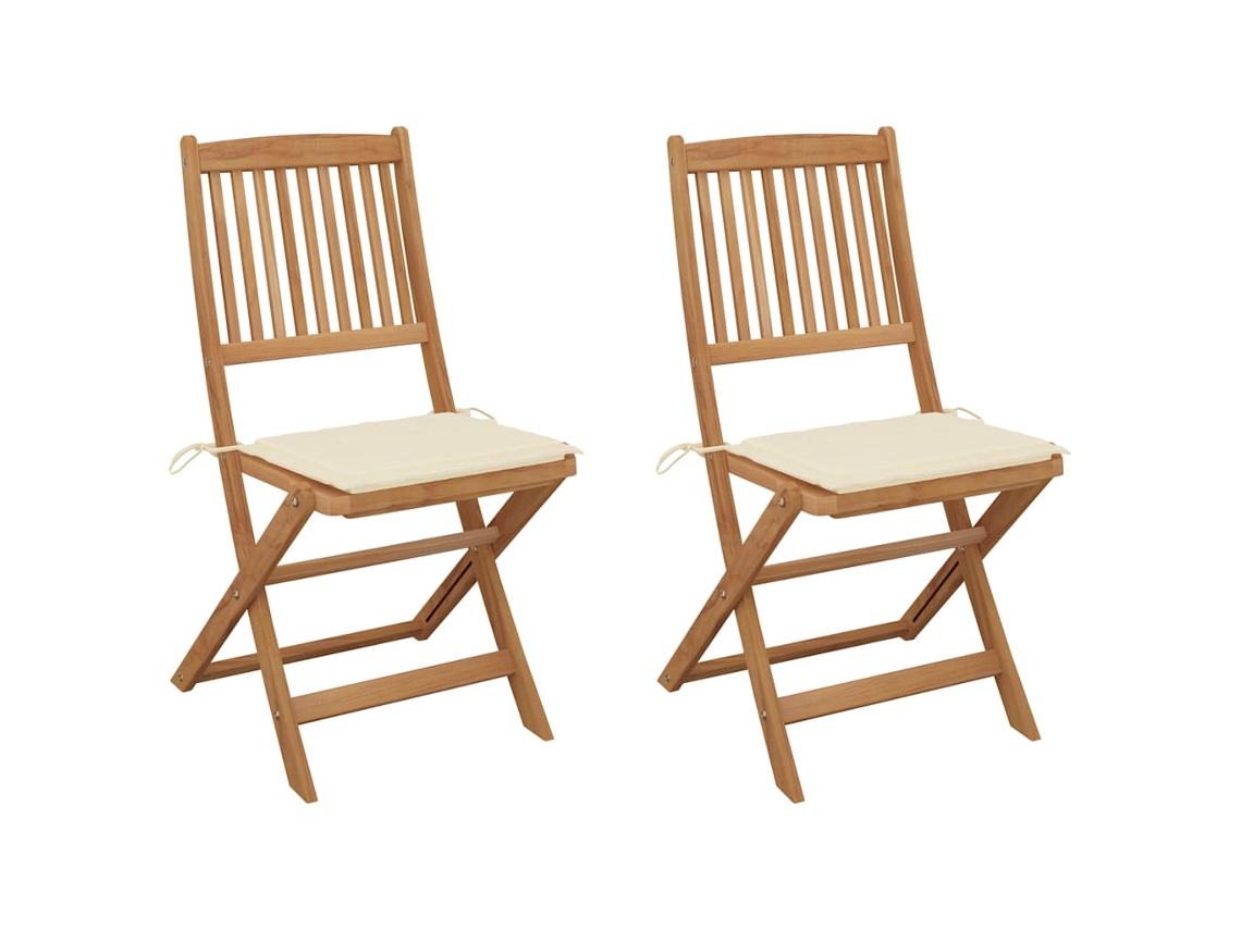 Cadeiras Dobráveis Jardim C/ Almofadões 2 Pcs Acácia Maciça Dkd Home Decor