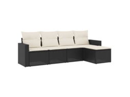 Conjunto de 5 Sofás de Jardim com Almofadões Vime Pe Preto MAISON EXCLUSIVE (5 pcs)