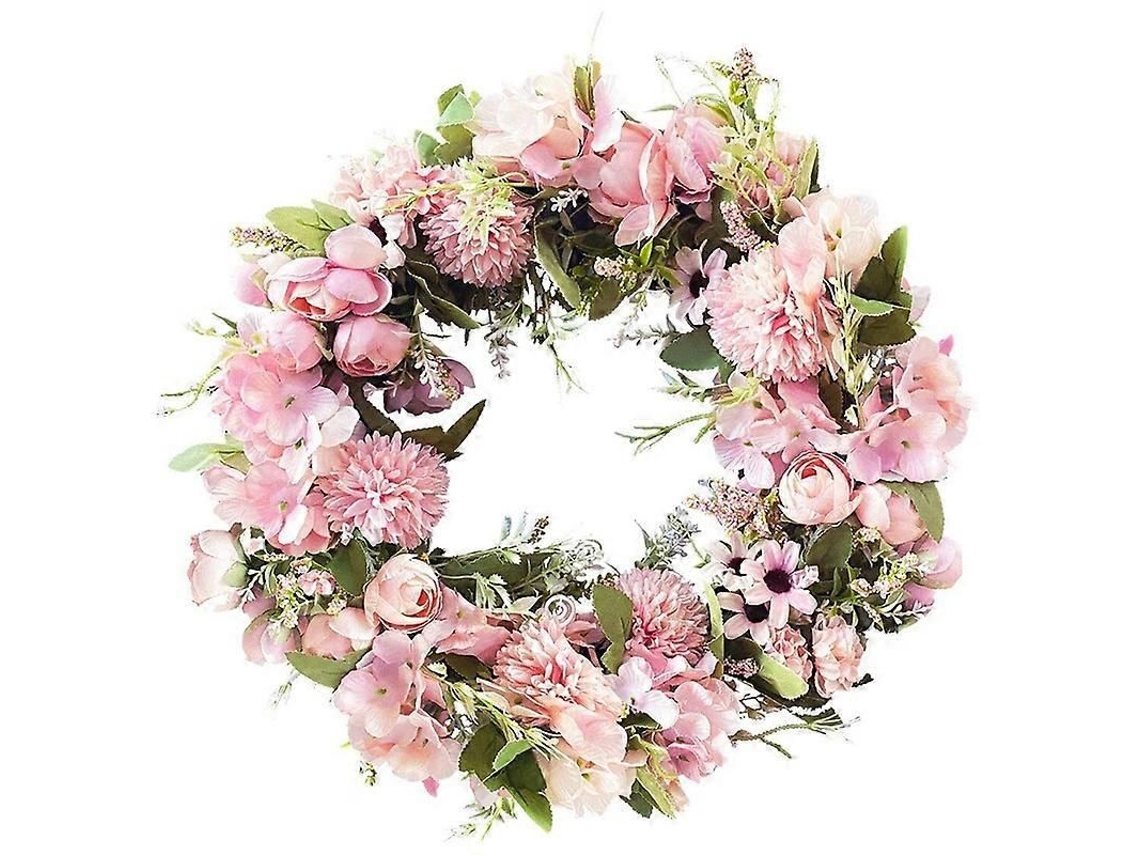 Coroa De Flores Rosa Artificial Para Porta Ou Parede, 17 Polegadas