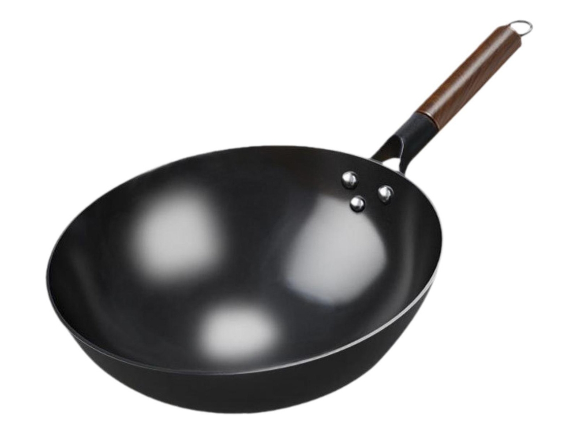 Wok Pan Chinês Wok Com Cabo De Madeira 36 Cm Sem Orelhaslowmoose
