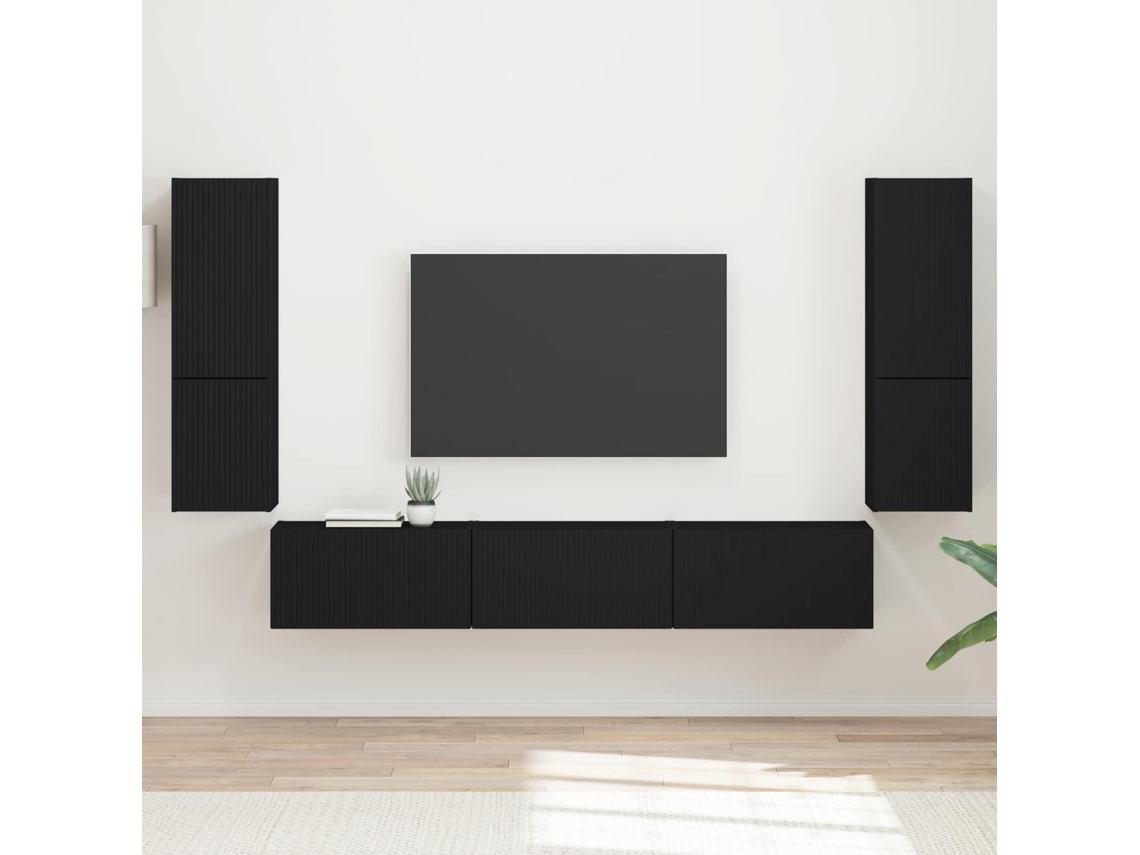 Vidaxl Conjunto De Móvel De Tv 4 Pcs Preto Madeira Processada