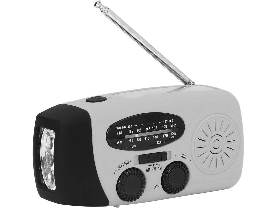 Rádio de Emergência com Manivela e Lanterna Led 2000mah, Portátil Am/fm, Energia Solar e Previsão do Tempo, Prateado AQUAFORGE