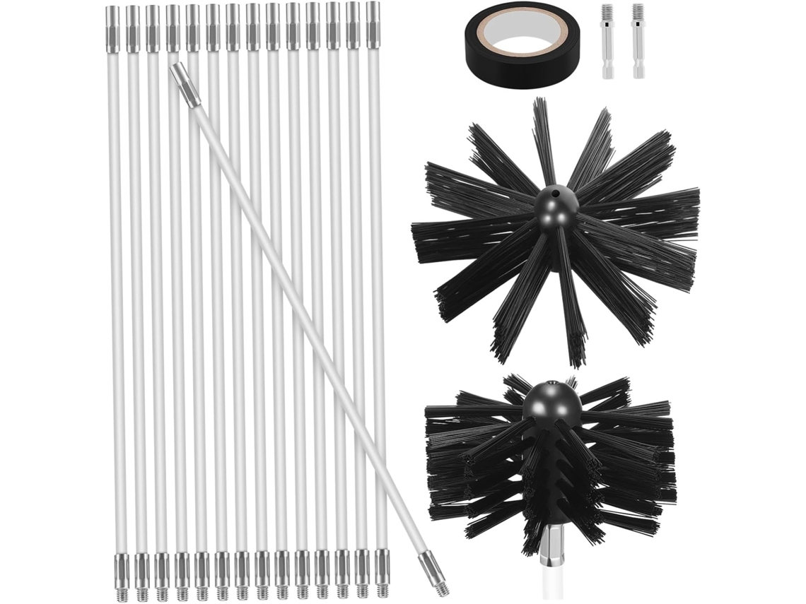Kit De Limpeza Chaminés Galpada Com 2 Cabeçotes E 23 Hastes