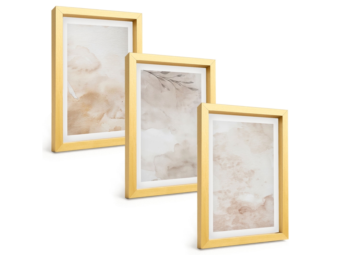 Um Conjunto De Imagens Decorativas Em Uma Molduraaquarela, Folhas Em Tons Pastel Moldura Dourada Pinturas De Quarto Espelharte (3 Peças 20x30 Cm)