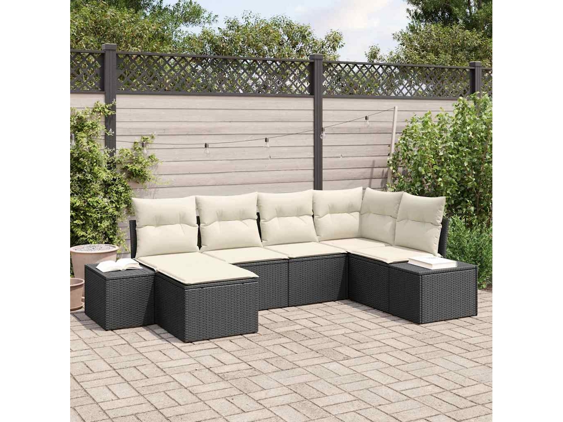 Vidaxl Conjunto De Sofá De Jardim 6 Unid. Preto E Creme Vime Pe